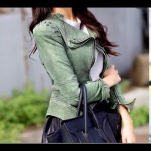 Embellished green motto jacket from lookbook